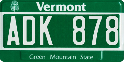 VT license plate ADK878
