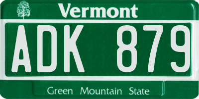VT license plate ADK879