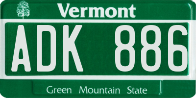 VT license plate ADK886