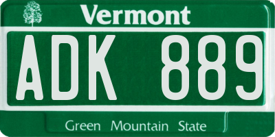 VT license plate ADK889
