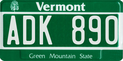 VT license plate ADK890