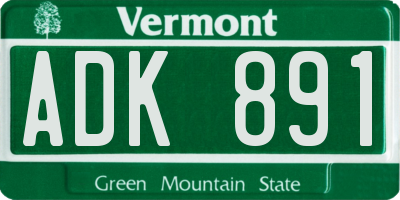 VT license plate ADK891