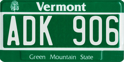VT license plate ADK906