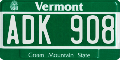 VT license plate ADK908