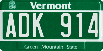 VT license plate ADK914