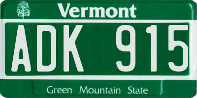 VT license plate ADK915