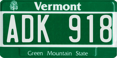 VT license plate ADK918