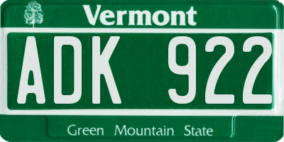 VT license plate ADK922