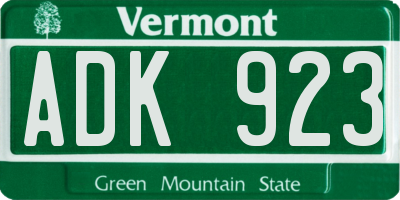VT license plate ADK923