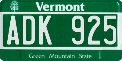 VT license plate ADK925