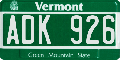 VT license plate ADK926