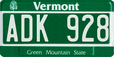 VT license plate ADK928