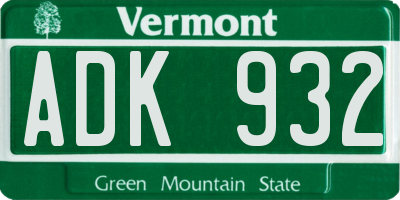 VT license plate ADK932