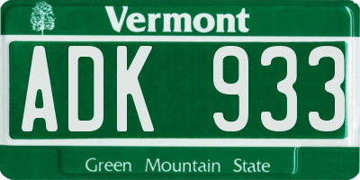 VT license plate ADK933