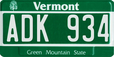 VT license plate ADK934