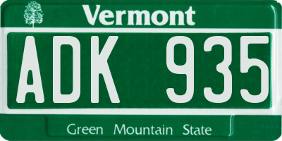 VT license plate ADK935