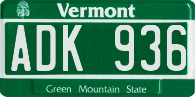 VT license plate ADK936