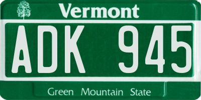 VT license plate ADK945