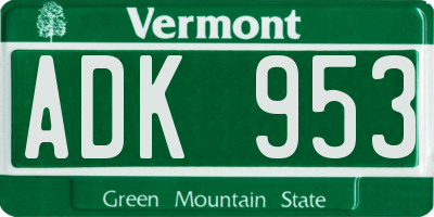 VT license plate ADK953