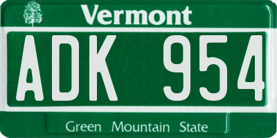 VT license plate ADK954