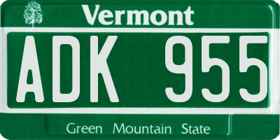 VT license plate ADK955