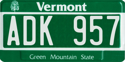 VT license plate ADK957