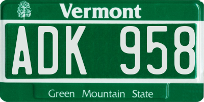VT license plate ADK958