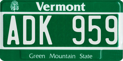 VT license plate ADK959