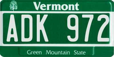 VT license plate ADK972