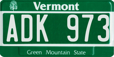 VT license plate ADK973