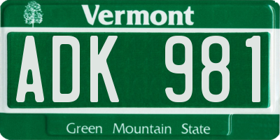 VT license plate ADK981