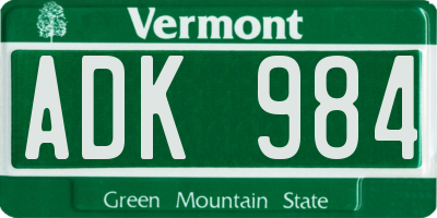 VT license plate ADK984