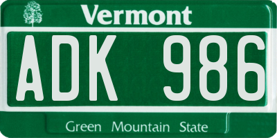 VT license plate ADK986