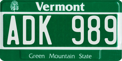 VT license plate ADK989