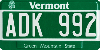 VT license plate ADK992