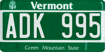 VT license plate ADK995