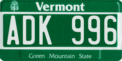 VT license plate ADK996