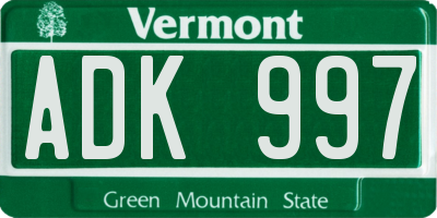VT license plate ADK997