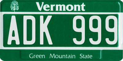 VT license plate ADK999