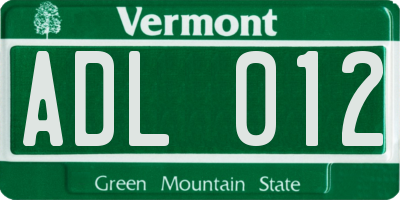VT license plate ADL012
