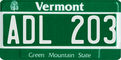 VT license plate ADL203