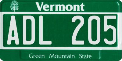 VT license plate ADL205