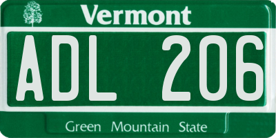 VT license plate ADL206