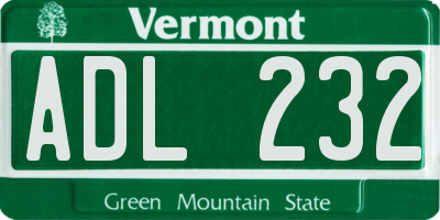 VT license plate ADL232