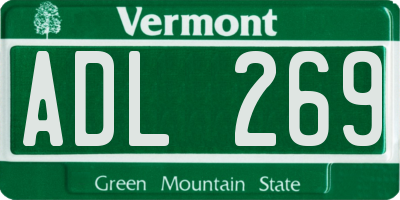 VT license plate ADL269
