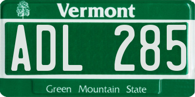 VT license plate ADL285
