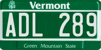 VT license plate ADL289