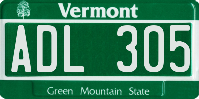 VT license plate ADL305