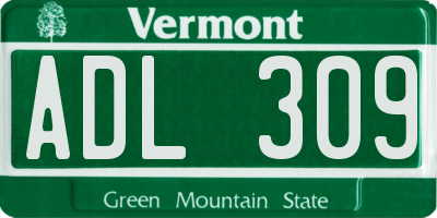 VT license plate ADL309
