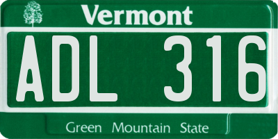 VT license plate ADL316